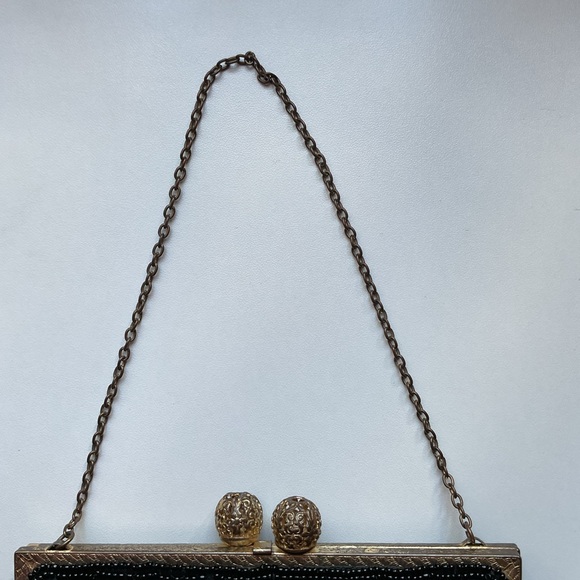 29. Vintage Black Beaded Clutch Satin Inside - Picture 4 of 12